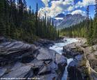 Een rivier van wit water in een spectaculair berglandschap