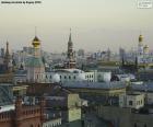Uitzicht op het centrum van Moskou, het Kremlin, de Sint-Basiliuskathedraal, de Kazankathedraal enz ...
