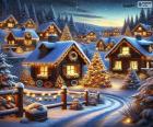 Kerstdorp bedekt met sneeuw