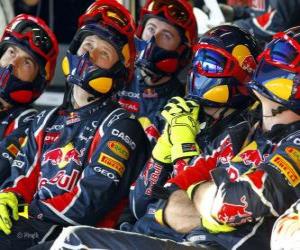 puzzel Red Bull mechanische kijken naar de race