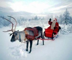 puzzel Rendieren kerstman sleept een slee