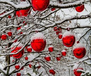 puzzel Rode kerstballen