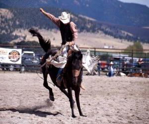 puzzel Rodeo - Rider in het zadel bronc concurrentie, rijdend op een wild paard