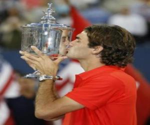 puzzel Roger Federer whit een trofee