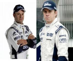 puzzel Rubens Barrichello en Nicolas Hülkenberg, piloten van het Williams F1-team
