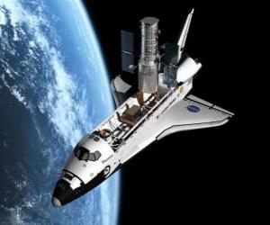 puzzel Ruimteveer of spaceshuttle in de ruimte