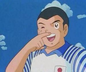 puzzel Ryo Ishizaki of Bruce Harper, het karakter van Captain Tsubasa viert een doelpunt