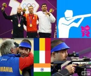 puzzel Schieten mannen 10 meter luchtgeweer podium, Alin George Moldoveanu (Roemenië), Niccolo Campriani (Italië) en Gagan Narang (India) - Londen 2012-