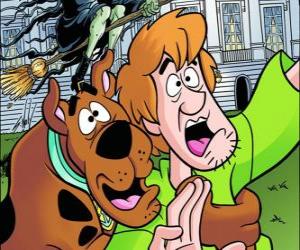 puzzel Scooby-Doo en zijn vriend Shaggy weglopen bang