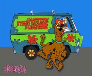 puzzel Scooby Doo trots op voor de klassieke en de hippie Volkswagenbusje
