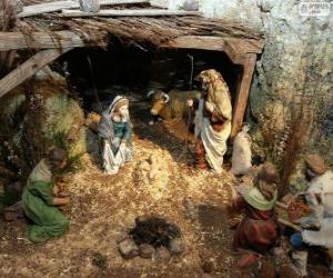 puzzel Scène van de Geboorte van Christus Jezus in een stal in de buurt van Betlehem