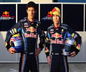 puzzel Sebastian Vettel en Mark Webber, de piloten van de Red Bull Racing Scuderia