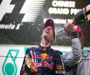 puzzel Sebastian Vettel in het podium