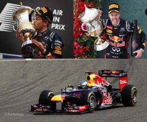 puzzel Sebastian Vettel viert de overwinning in de Grand Prix van Bahrein (2012)