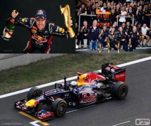 puzzel Sebastian Vettel viert de overwinning in de Grand Prix di Corea del sud 2012