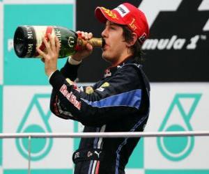 puzzel Sebastian Vettel viert zijn overwinning in Sepang, Maleisische Grand Prix (2010)