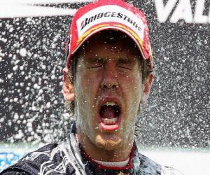 puzzel Sebastian Vettel viert zijn overwinning in Valencia Grand Prix van Europa (2010)