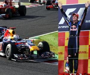 puzzel Sebastian Vettel viert zijn overwinning in de Grand Prix van Japan (2010)
