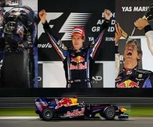 puzzel Sebastian Vettel viert zijn overwinning in de Grand Prix van Abu Dhabi (2010)