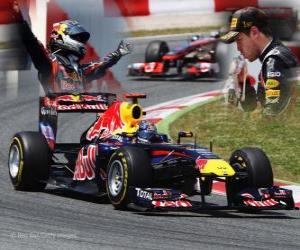 puzzel Sebastian Vettel viert zijn overwinning in de Grand Prix van Spanje (2011)