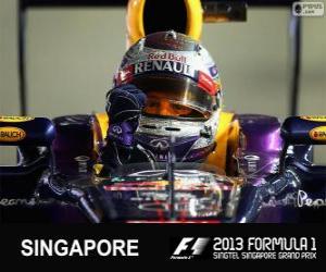puzzel Sebastian Vettel viert zijn overwinning in de Grand Prix van Singapore 2013