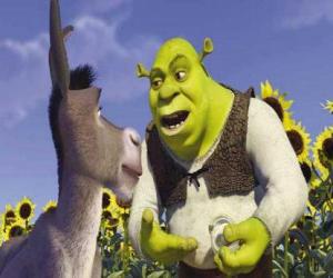 puzzel Shrek, de ogre, samen met zijn vriend Donkey
