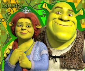 puzzel Shrek en Fiona in liefde en heel gelukkig