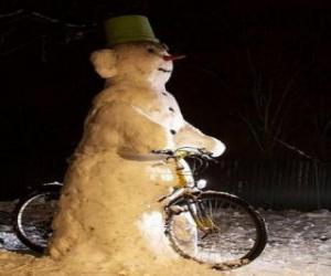 puzzel Sneeuwpop in fiets