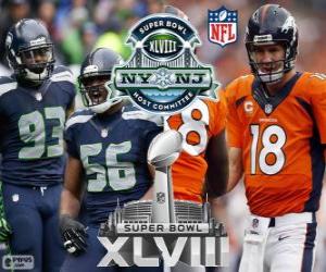 puzzel Super Bowl 2014. Seattle Seahawks vs Denver Broncos. MetLife stadion, New Jersey, op 2 februari 2014