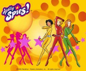 puzzel Superspy team van Totally Spies. Sam, Clover en Alex met hun spion past