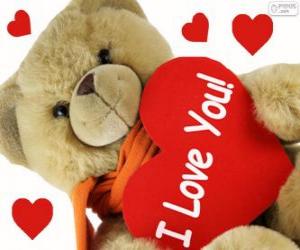 puzzel Teddy beer met hart voor Valentijnsdag