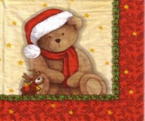 puzzel Teddybeer met sjaal en muts van de kerstman  