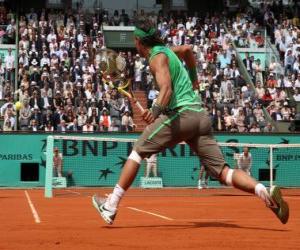 puzzel Tennis match met toeschouwers op de tribunes