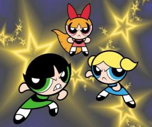 puzzel The Powerpuff Girls vliegen tussen de sterren, dankzij hun superkrachten