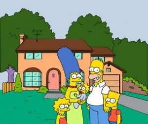 puzzel The Simpsons familie in voorkant van zijn huis in Springfield