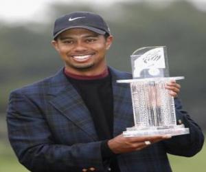 puzzel Tiger Woods met een trofee