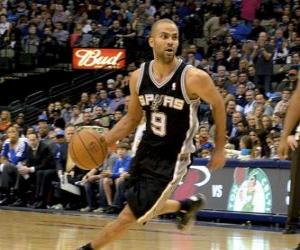 puzzel Tony Parker speelt een basketbalwedstrijd