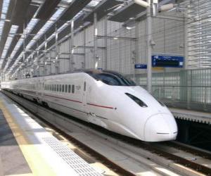 puzzel Trein van de hogesnelheidslijn spoorweg in Japan geëxploiteerd (Shinkansen)