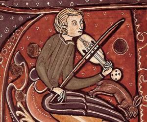 puzzel Troubadour of minstreel, dichter singer-songwriter of entertainment artiest van de Middeleeuwen in Europa