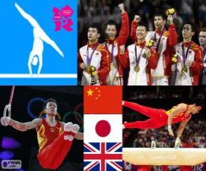 puzzel Turnen-Mannen Team meerkamp podium, China, Japan en Verenigd Koninkrijk - Londen 2012-