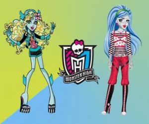 puzzel Twee studenten van Monster High, Lagoona Blue en Ghoulia Yelps