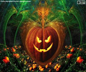 puzzel Typische Halloween pompoen