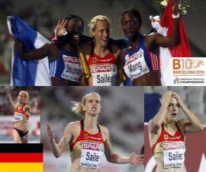 puzzel Verena Sailer 100m kampioen, en Myriam Soumare Veronique Mang (2e en 3e) van het Europees Kampioenschap Atletiek 2010 in Barcelona