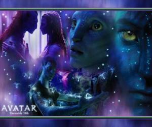 puzzel Verschillende foto&#39;s van Jake en na'vi avatar Neytiri