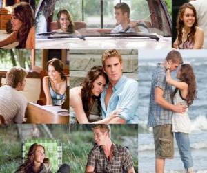 puzzel Verschillende foto&#39;s van Miley Cyrus en Liam Hemsworth in zijn laatste film, The Last Song.