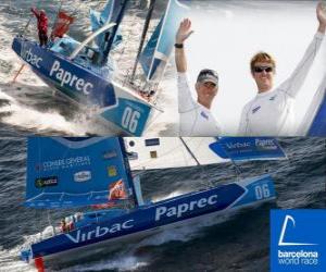 puzzel Virbac-Paprec 3 de winnaar van de Barcelona World Race 2010-11