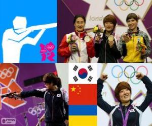 puzzel Vrouwen 25 m pistool schieten podium, Kim Jang - mijn (Zuid Korea), Chen Ying (China) en Eric Kostevytsj (Oekraïne) - Londen 2012-