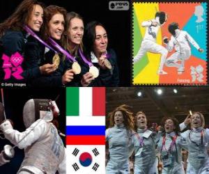 puzzel Vrouwen floret team schermen podium, Italië, Rusland en Zuid-Korea - Londen 2012-