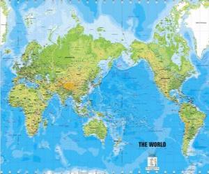 puzzel Wereldkaart. Kaart van de wereld. Mercatorprojectie