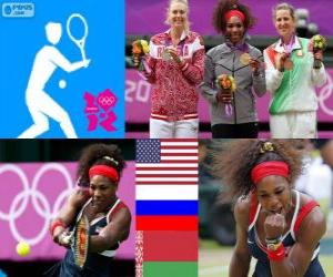 puzzel Women's singles tennis podium, Serena Williams (Verenigde Staten), Maria Sharapova (Rusland) en Victoria Azarenka (Wit-Rusland) - Londen 2012-